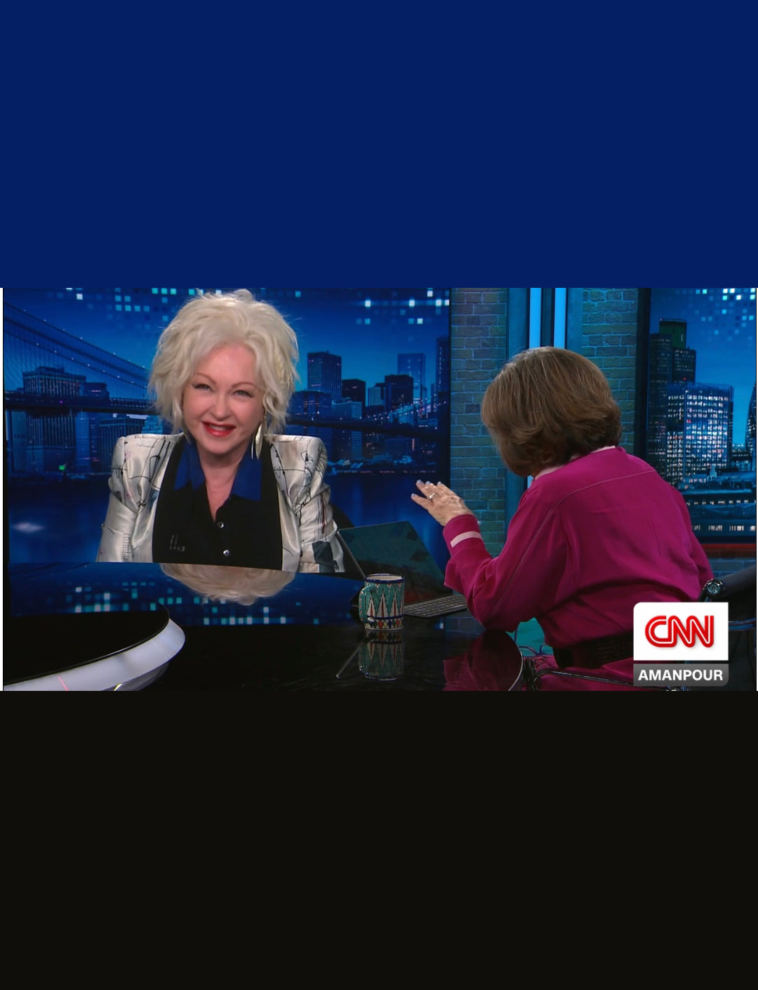 Cyndi Lauper wears Layo G for Christiane Amanpour appearance on CNN