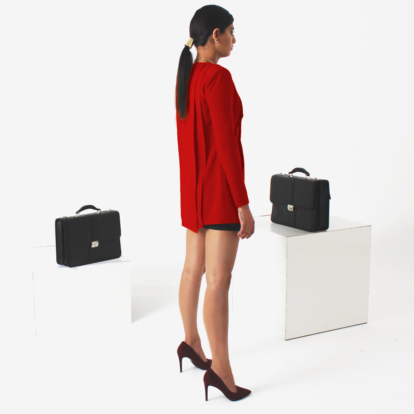 Rebel Pleated Blazer - Crimson