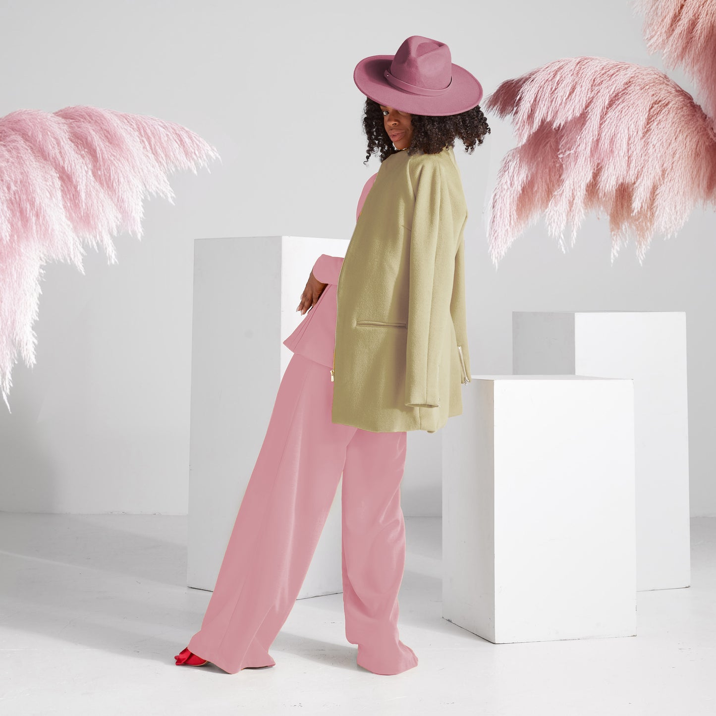 Wide Leg Stretch Pants - Blush