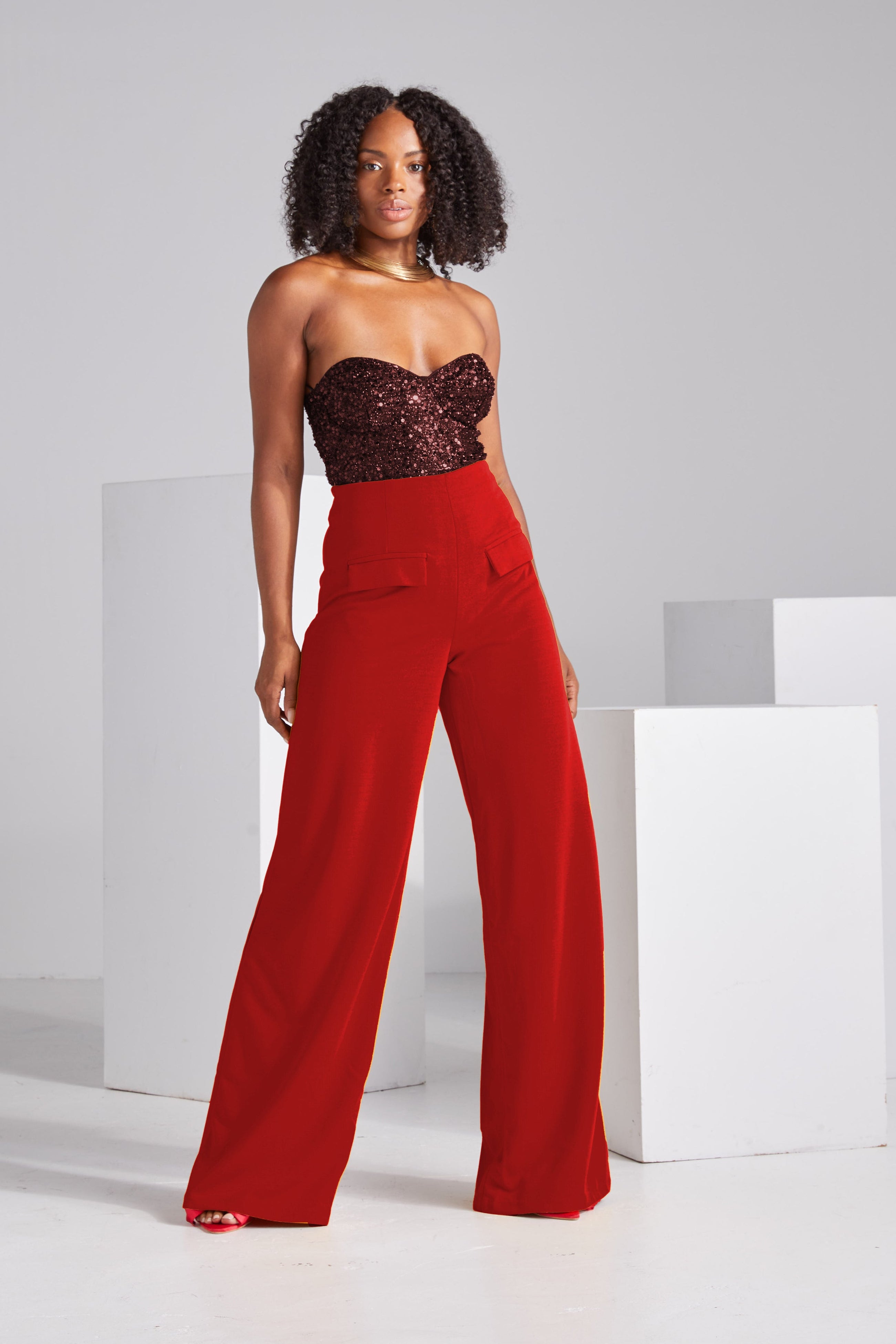 Wide-leg dress pants — Crimson red