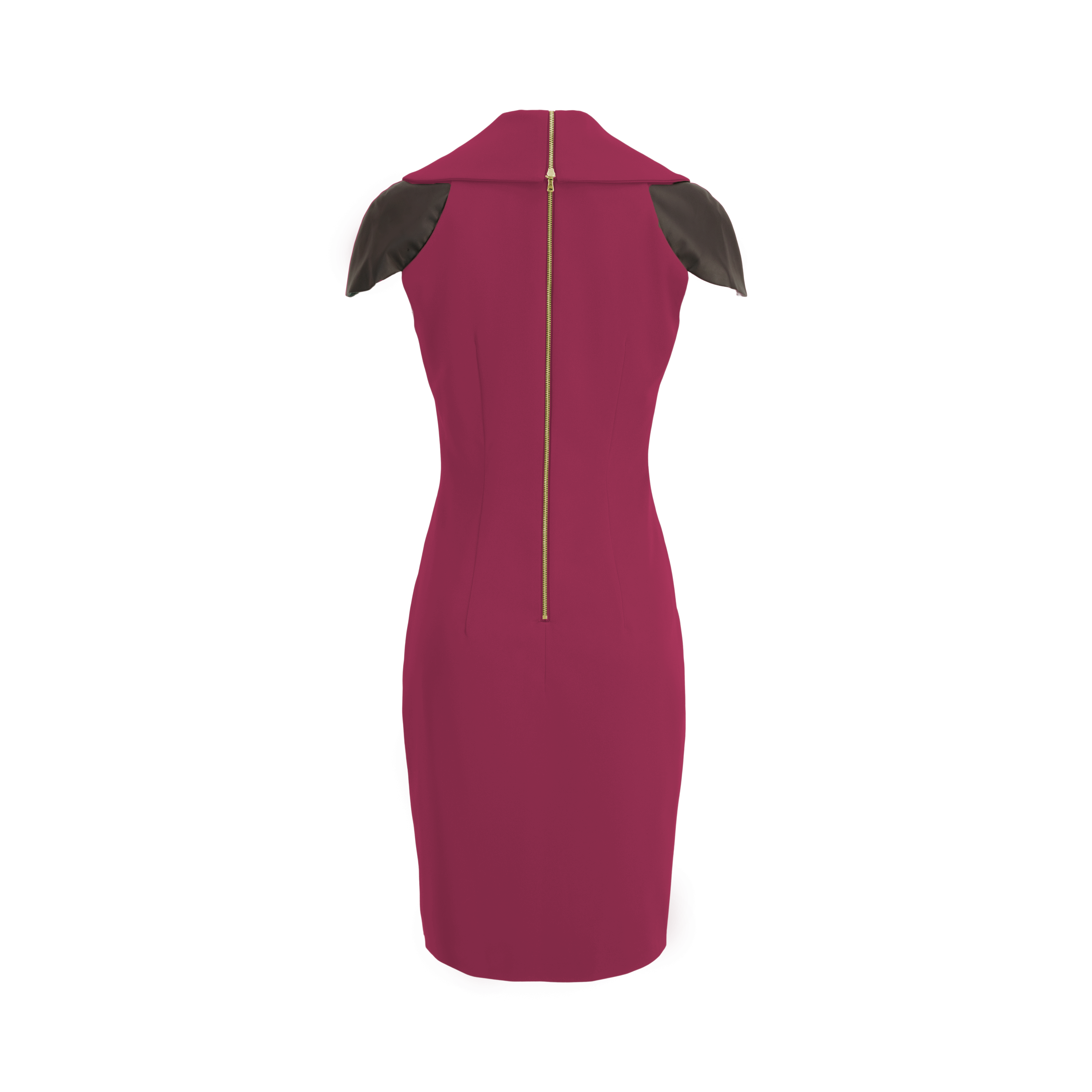 Zip Collar Fuchsia Pink Purple Stretch Midi Dress