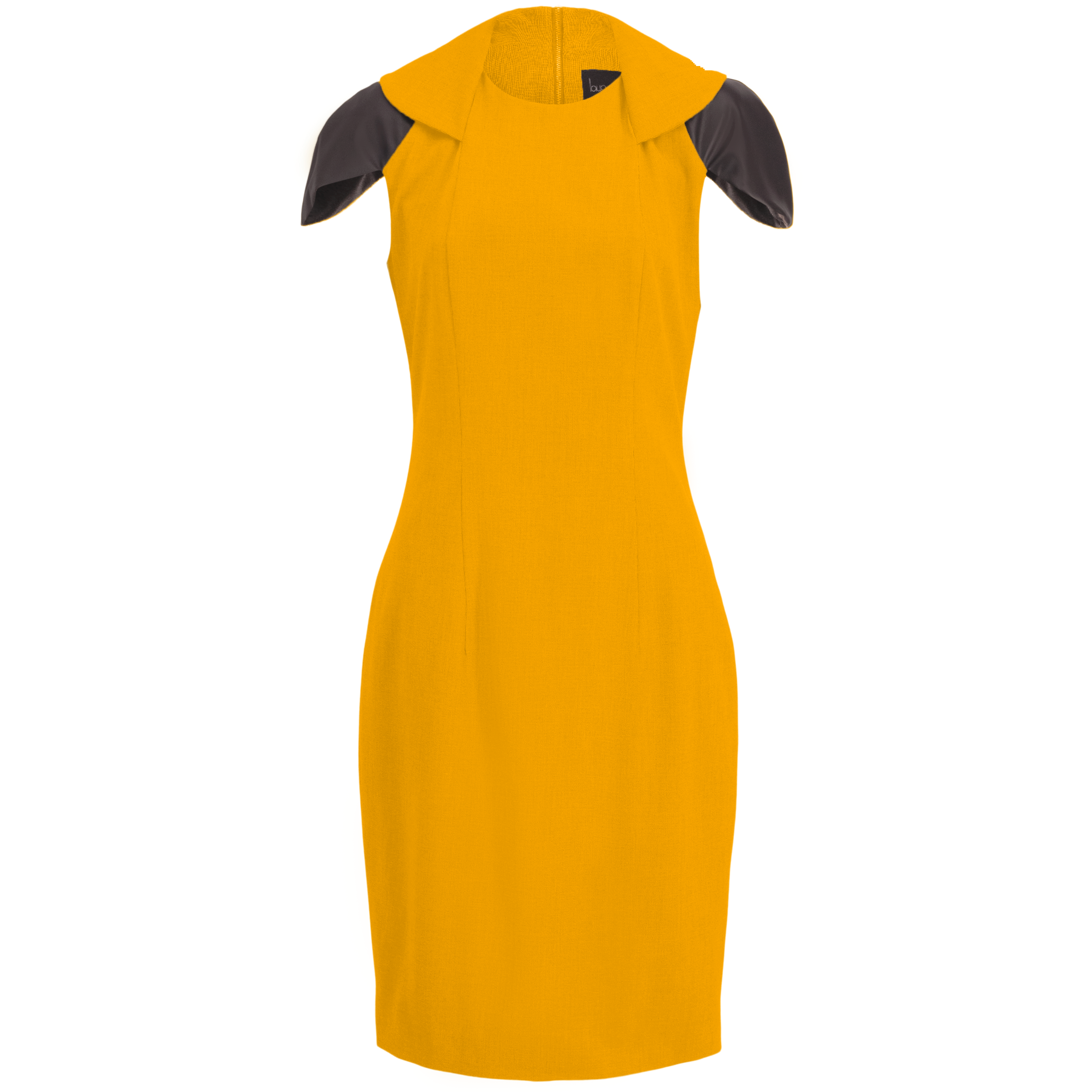 Zip Collar Mustard Gold Yellow Stretch Midi Dress