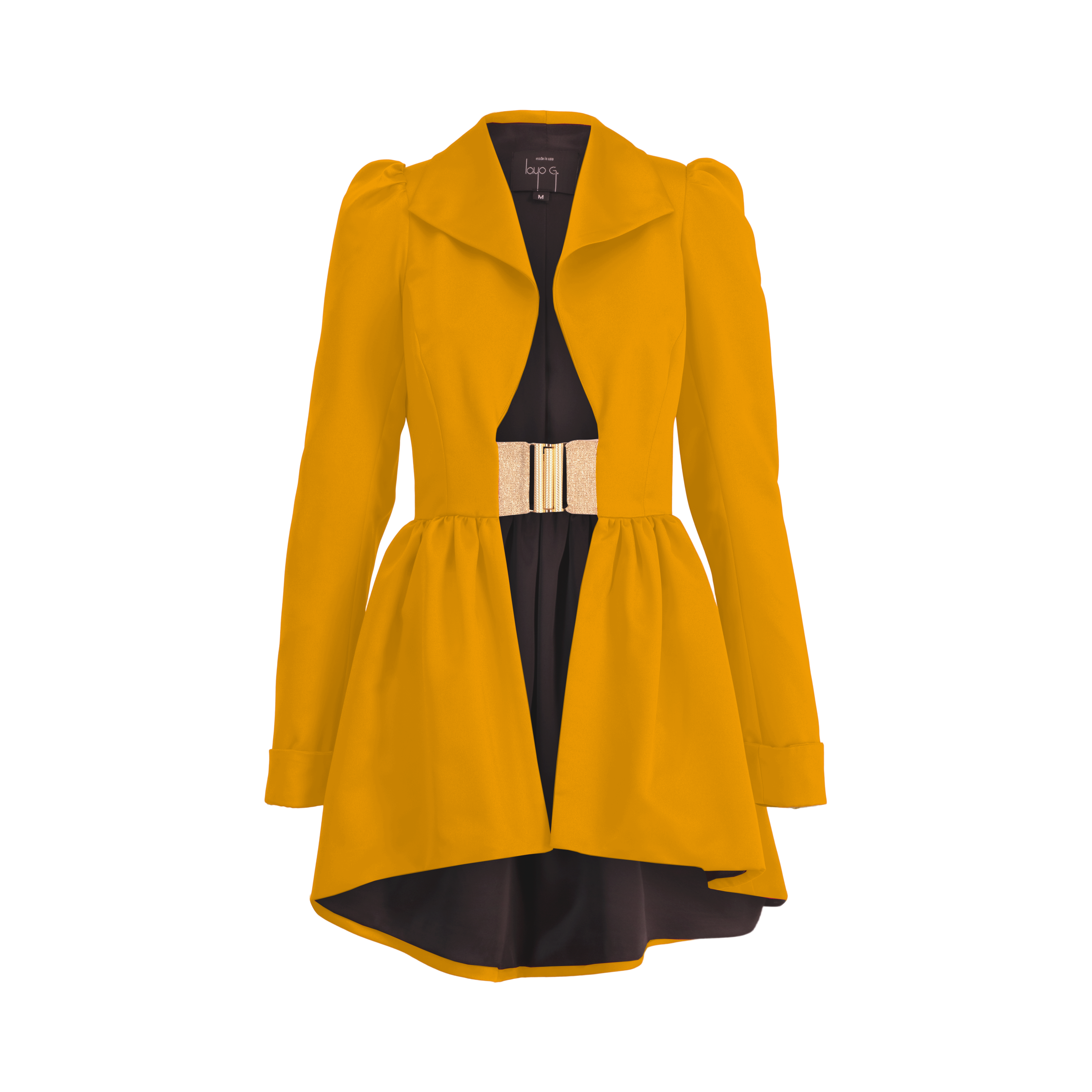 Flared Collar Jacket Dress - Mustard Gold Yellow