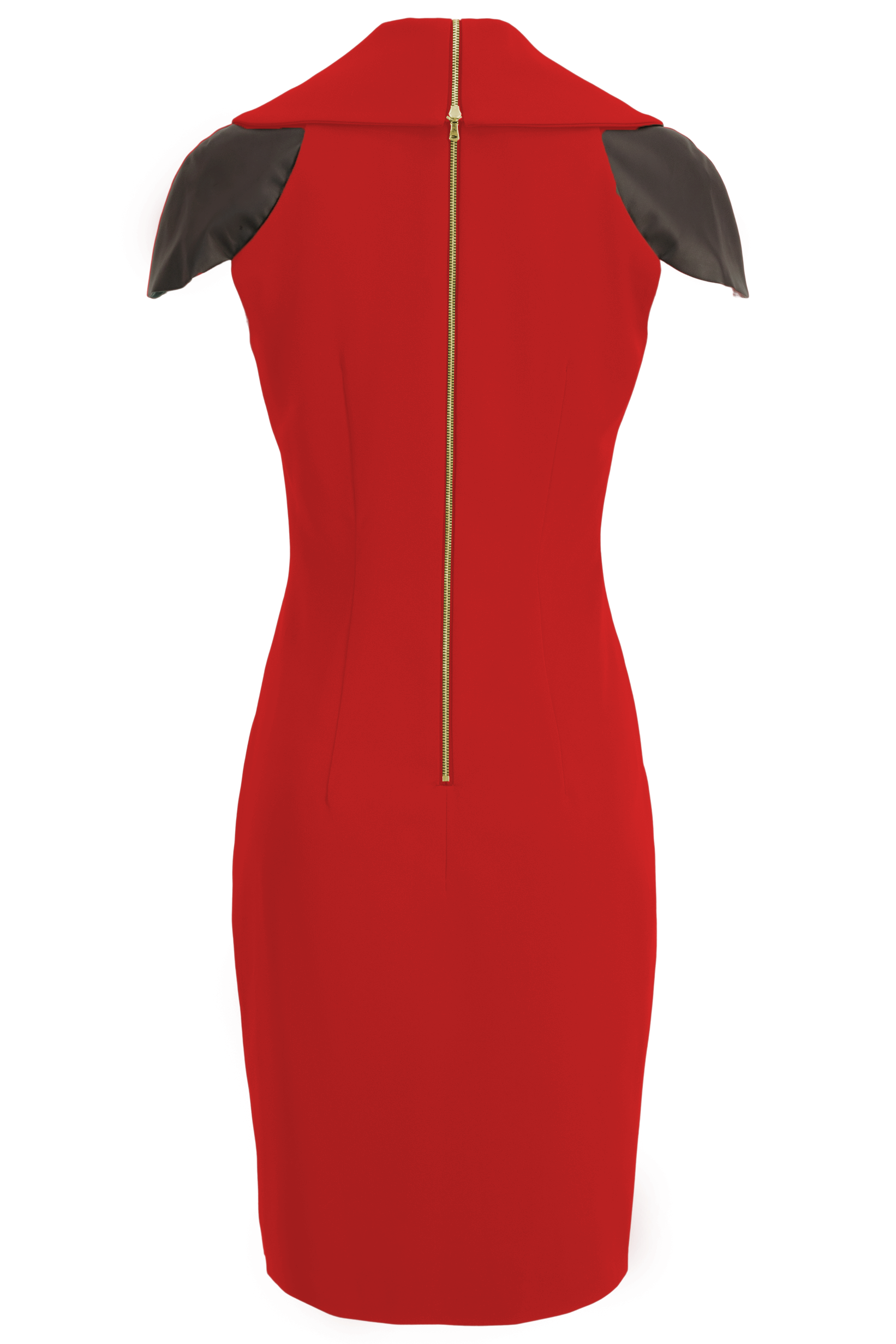 Zip Collar Crimson Red Stretch Midi Dress