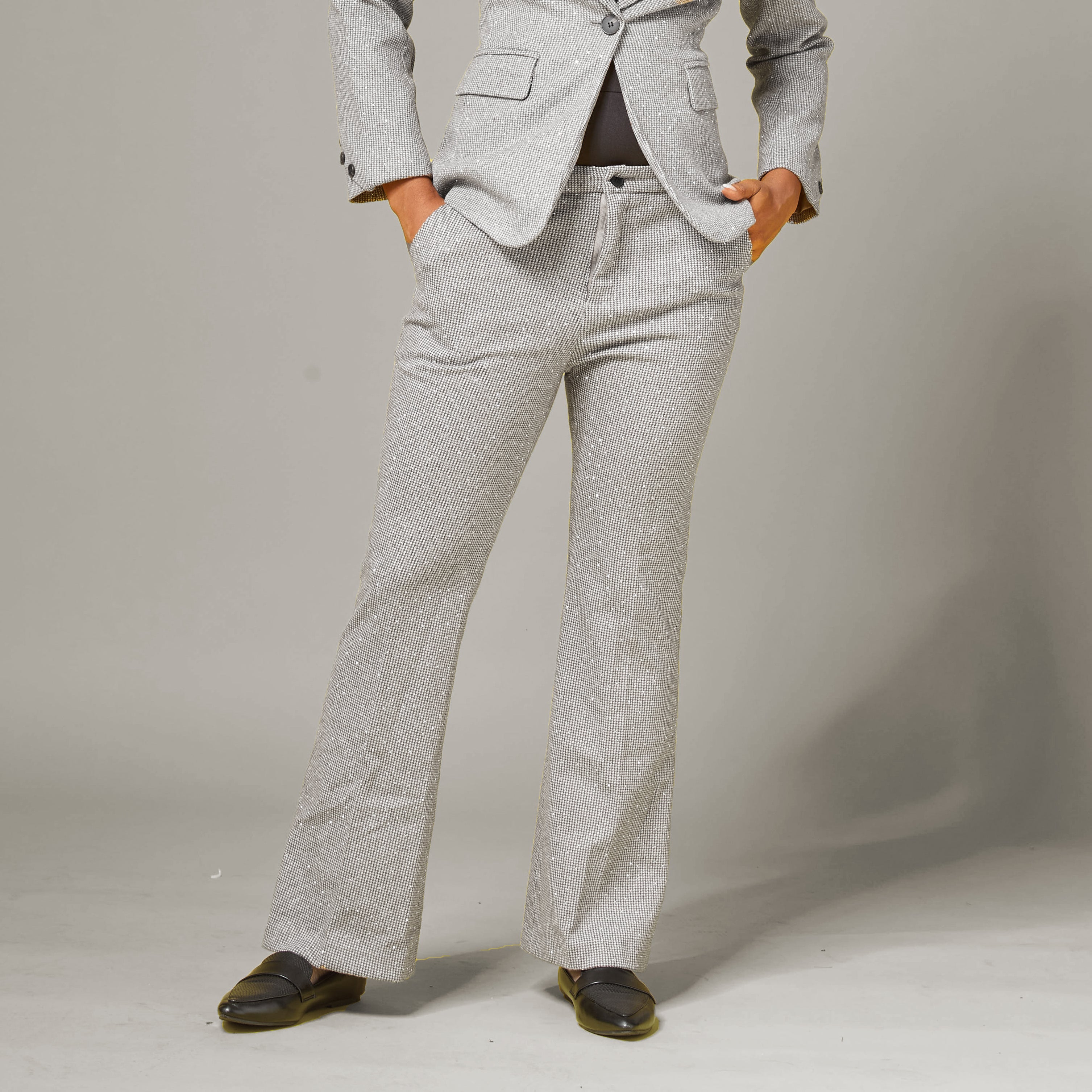 Silver gray petite dress pants for women — no-stretch