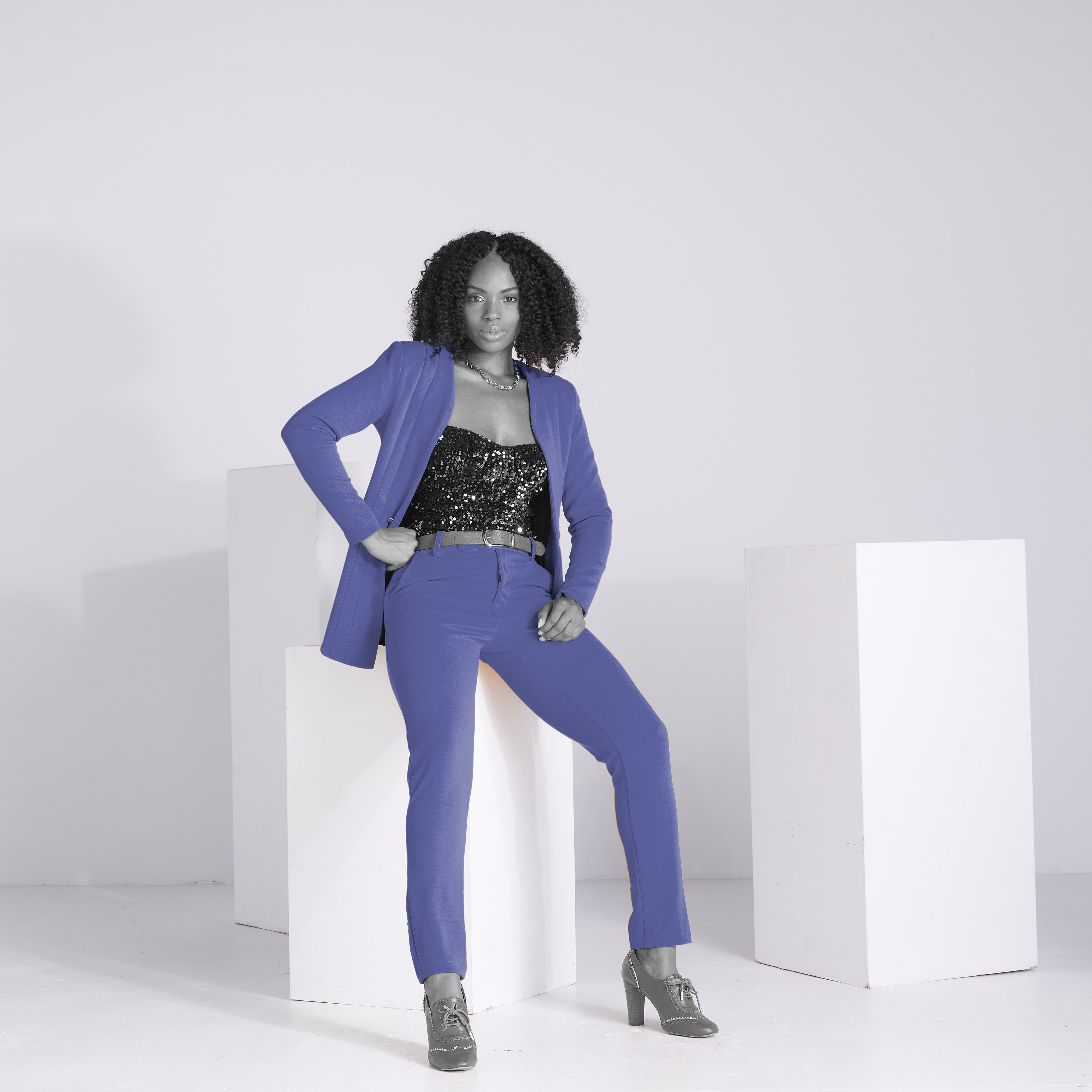 Ocean blue petite dress pants for women — crop cut