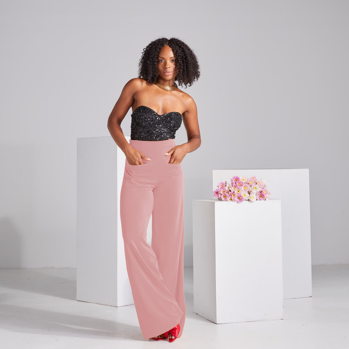 Wide Leg Stretch Pants - Blush
