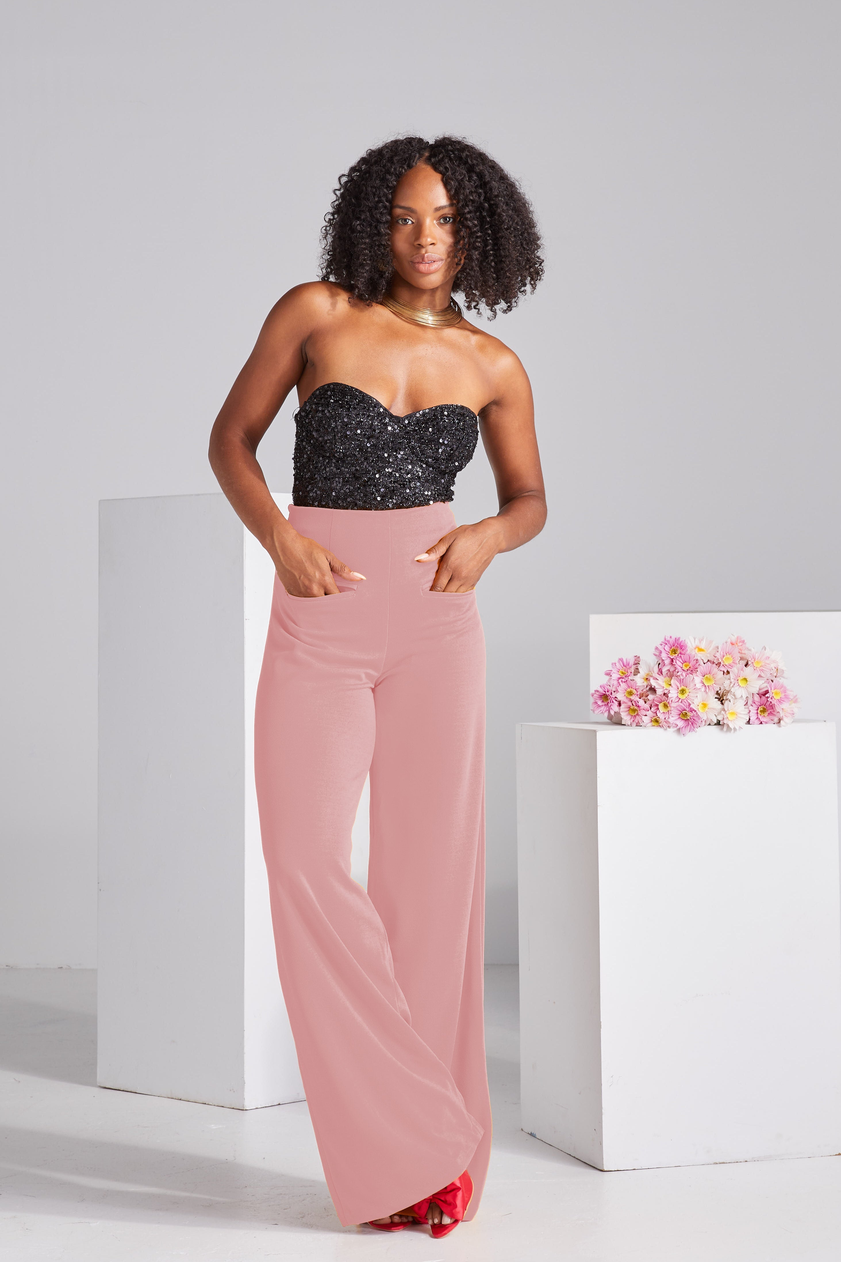 Wide-leg dress pants — Blush pink