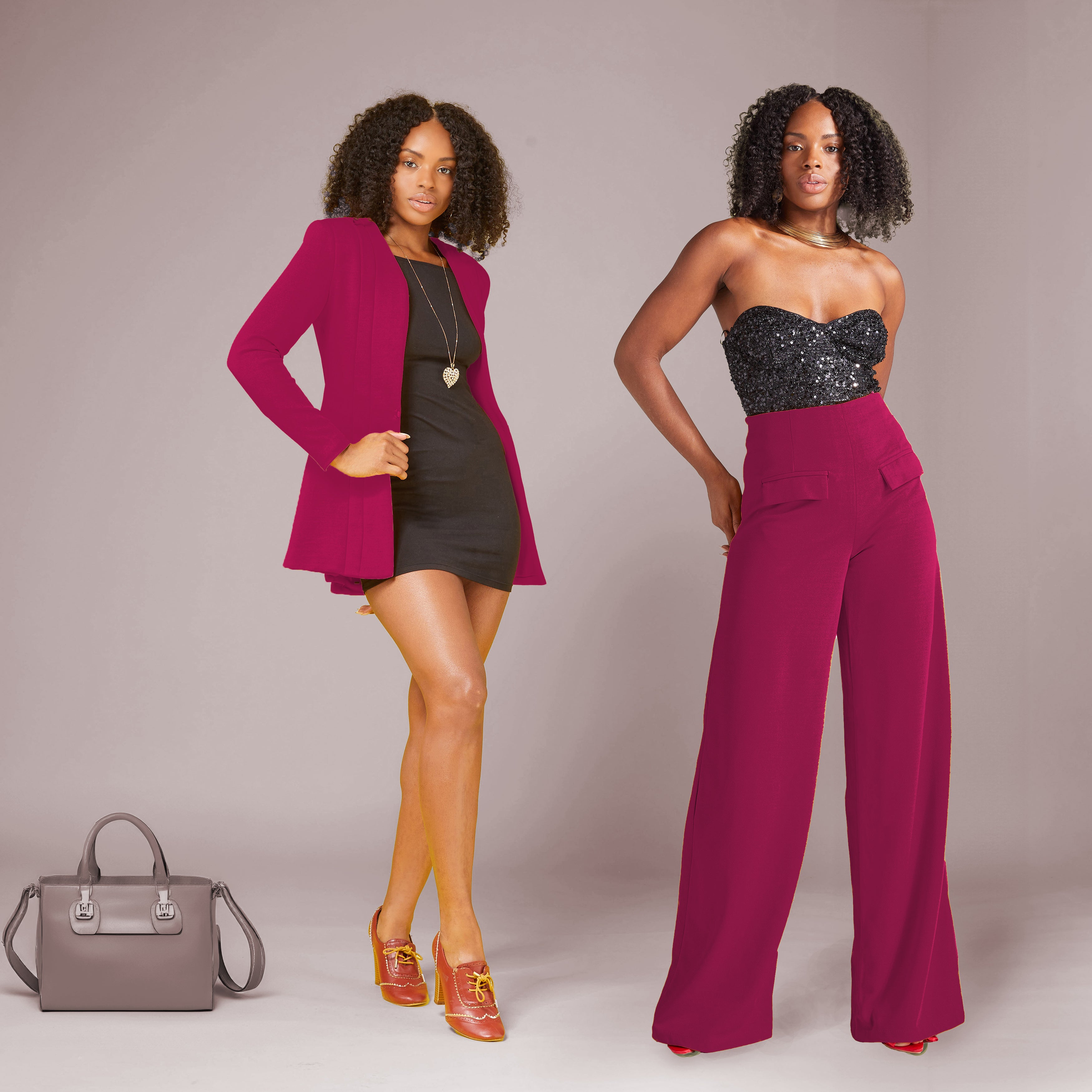 Wide-leg dress pants — Fuchsia pink/purple