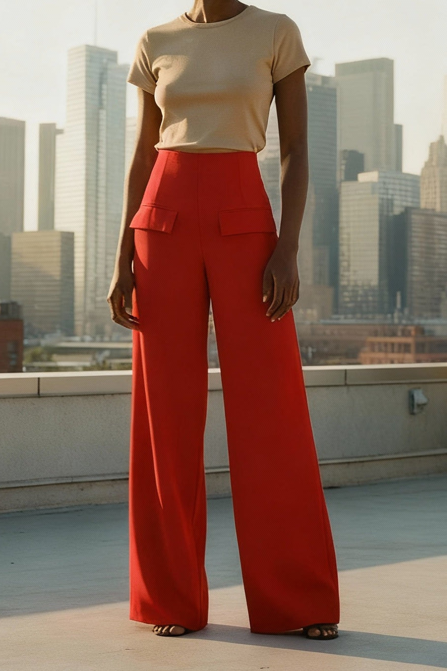 Wide-leg dress pants — Crimson red