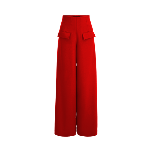 Wide Leg Stretch Pants - Crimson