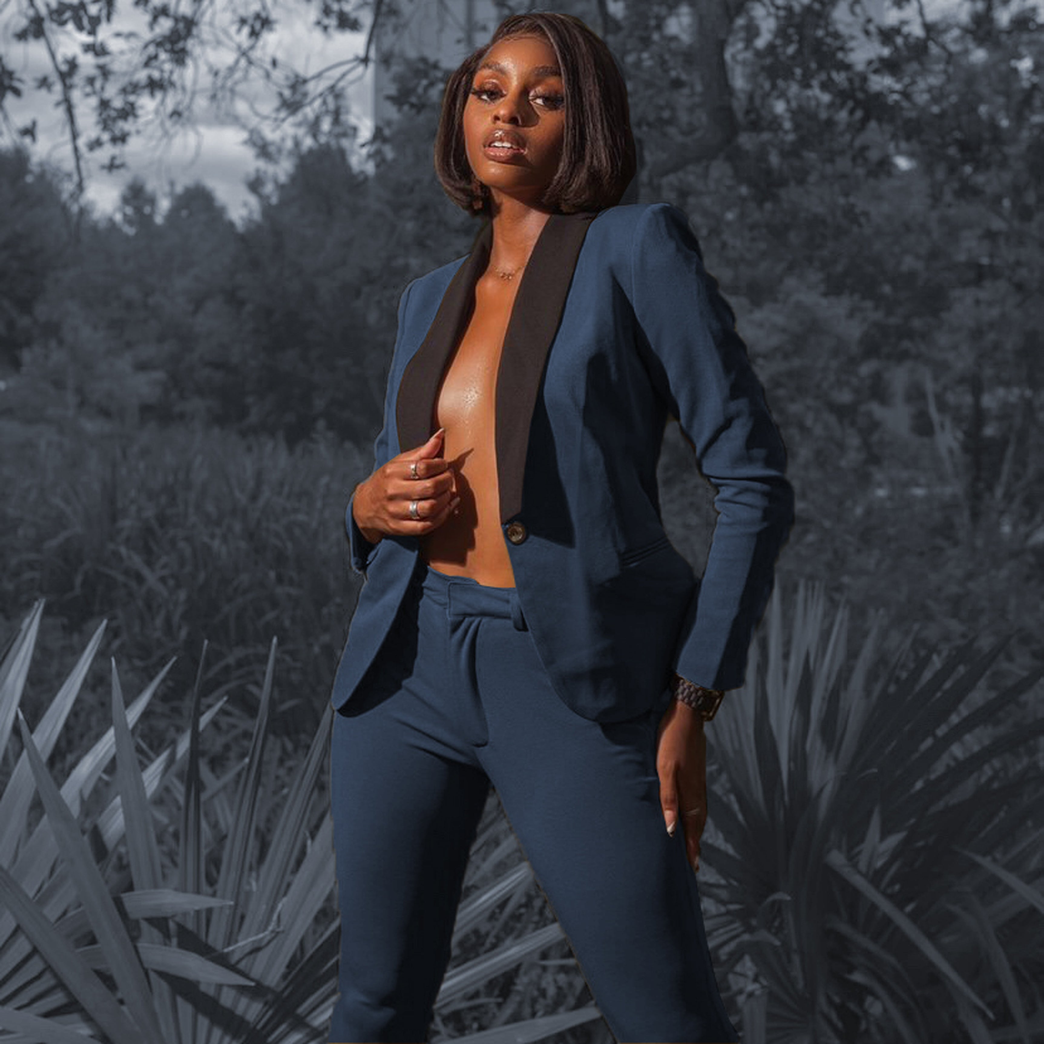 Ocean Blue women’s suit set — Rebellious stretch crepe