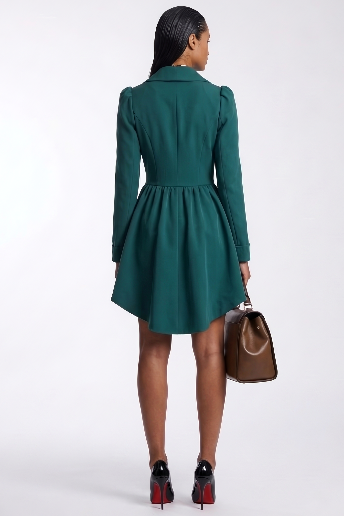 Flared Collar Jacket Dress - Teal