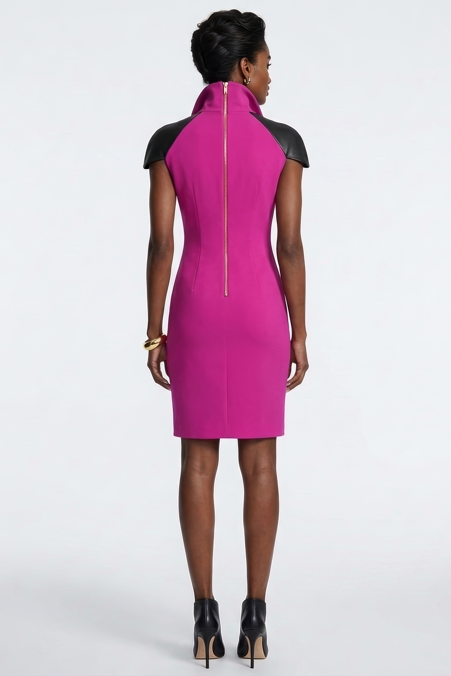 Zip Collar Platinum Pink Stretch Midi Dress