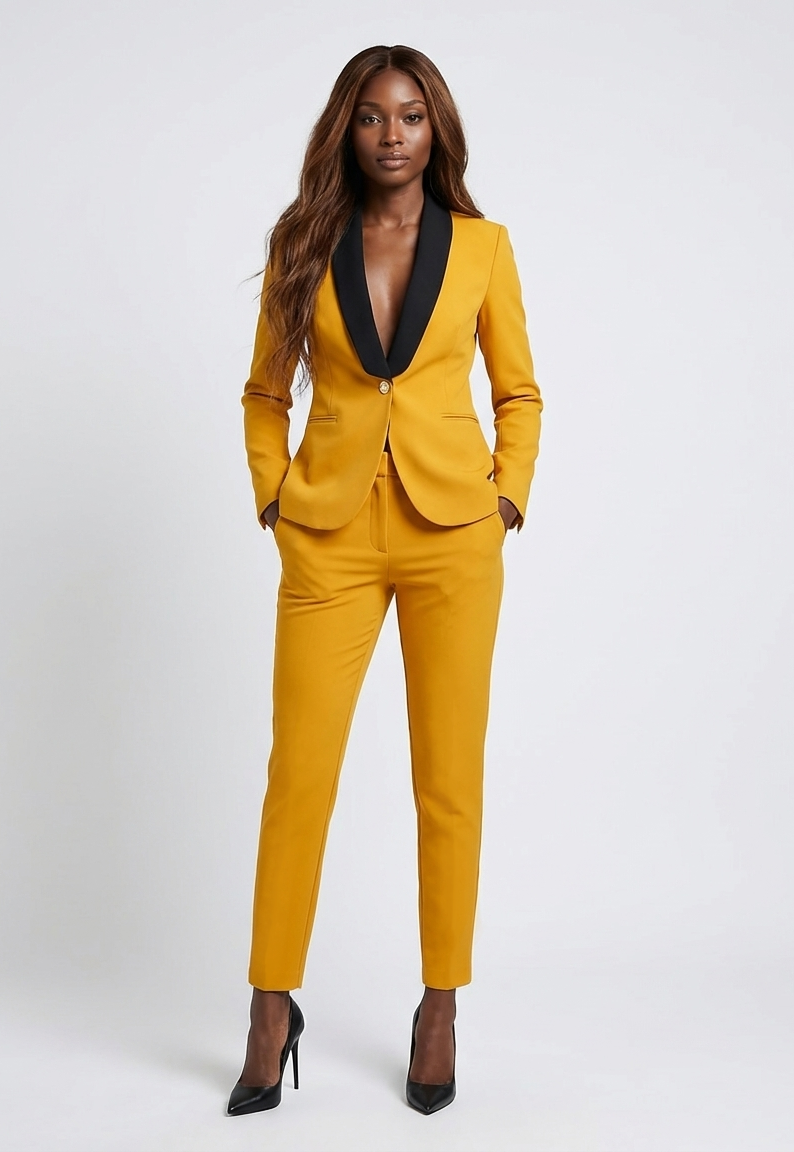 Mustard gold/yellow women’s suit set — Rebellious stretch crepe