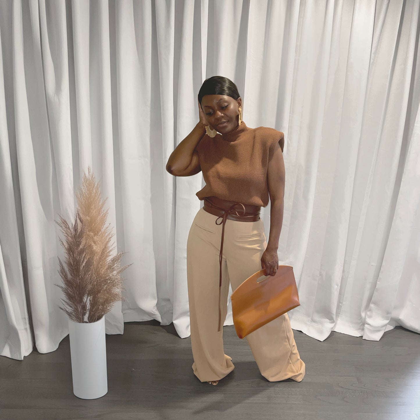 Wide Leg Stretch Pants - Caramel Pop