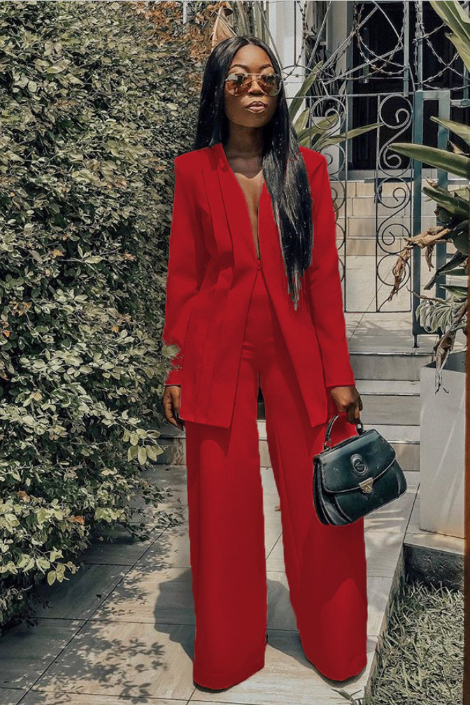 Wide-leg dress pants — Crimson red