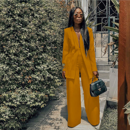 Wide Leg Stretch Pants - Mustard Gold