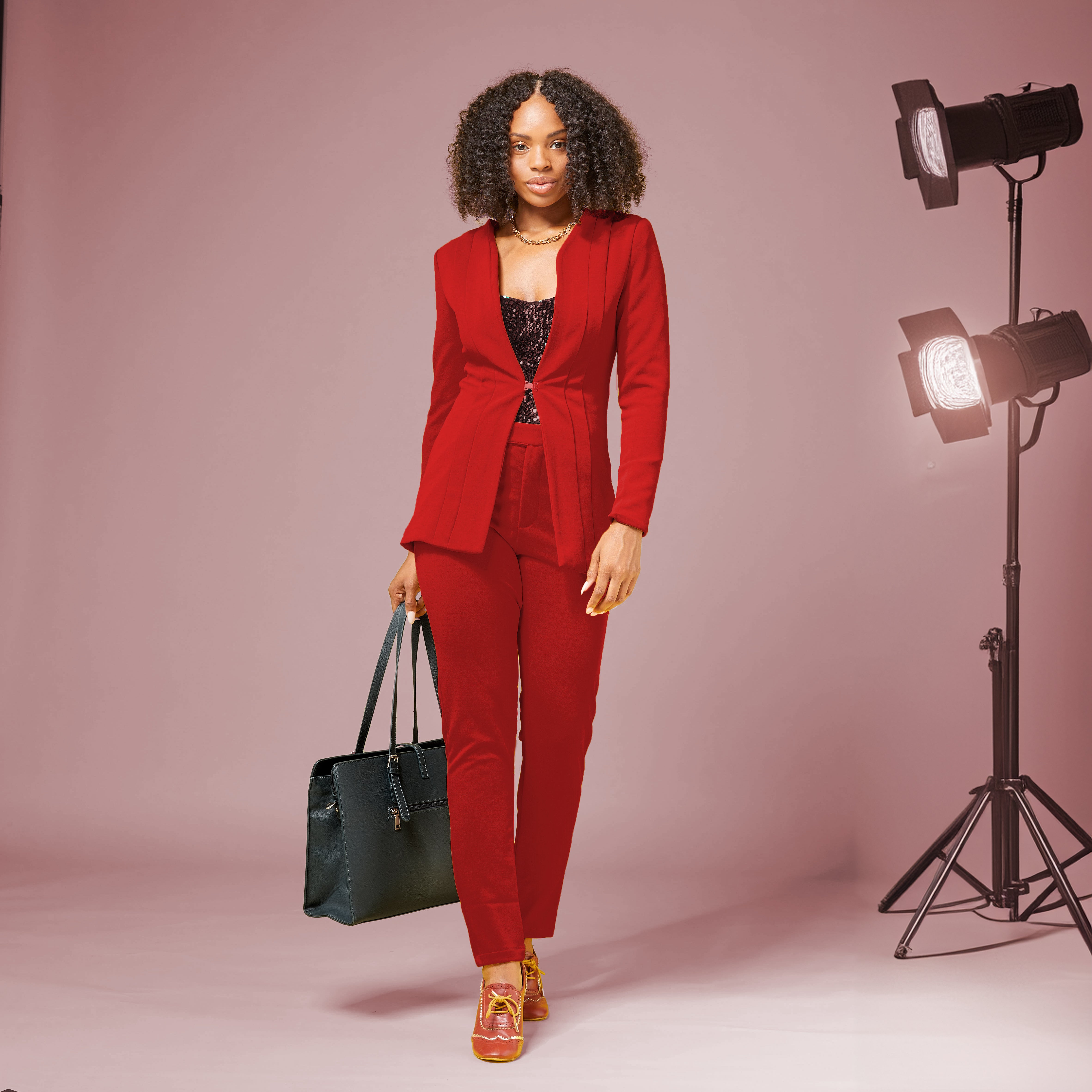 Crimson red petite dress pants for women — stretch, crop cut