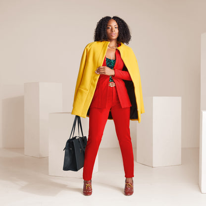 Rebel Stretch Pleated Blazer - Crimson