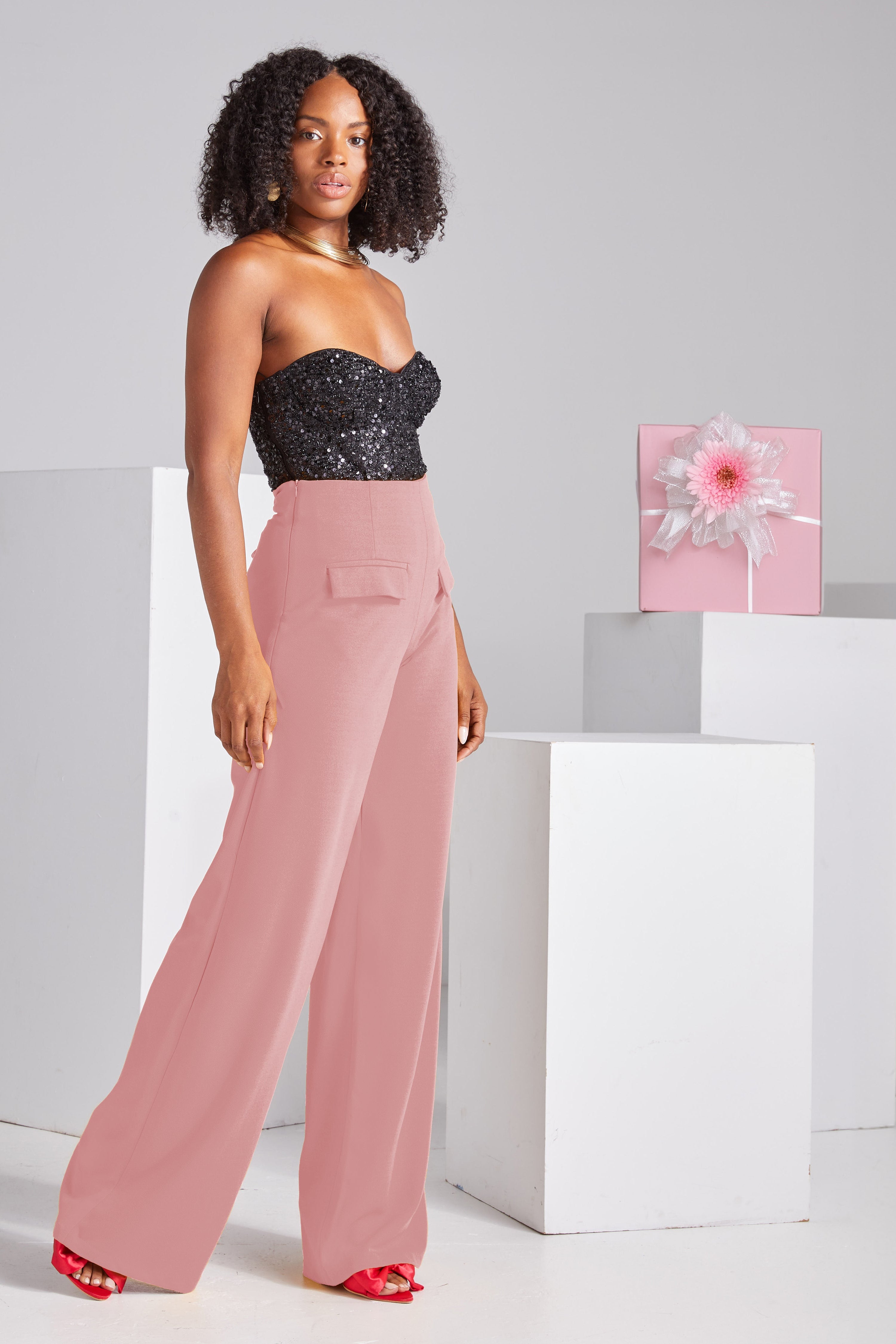 Wide-leg dress pants — Blush pink