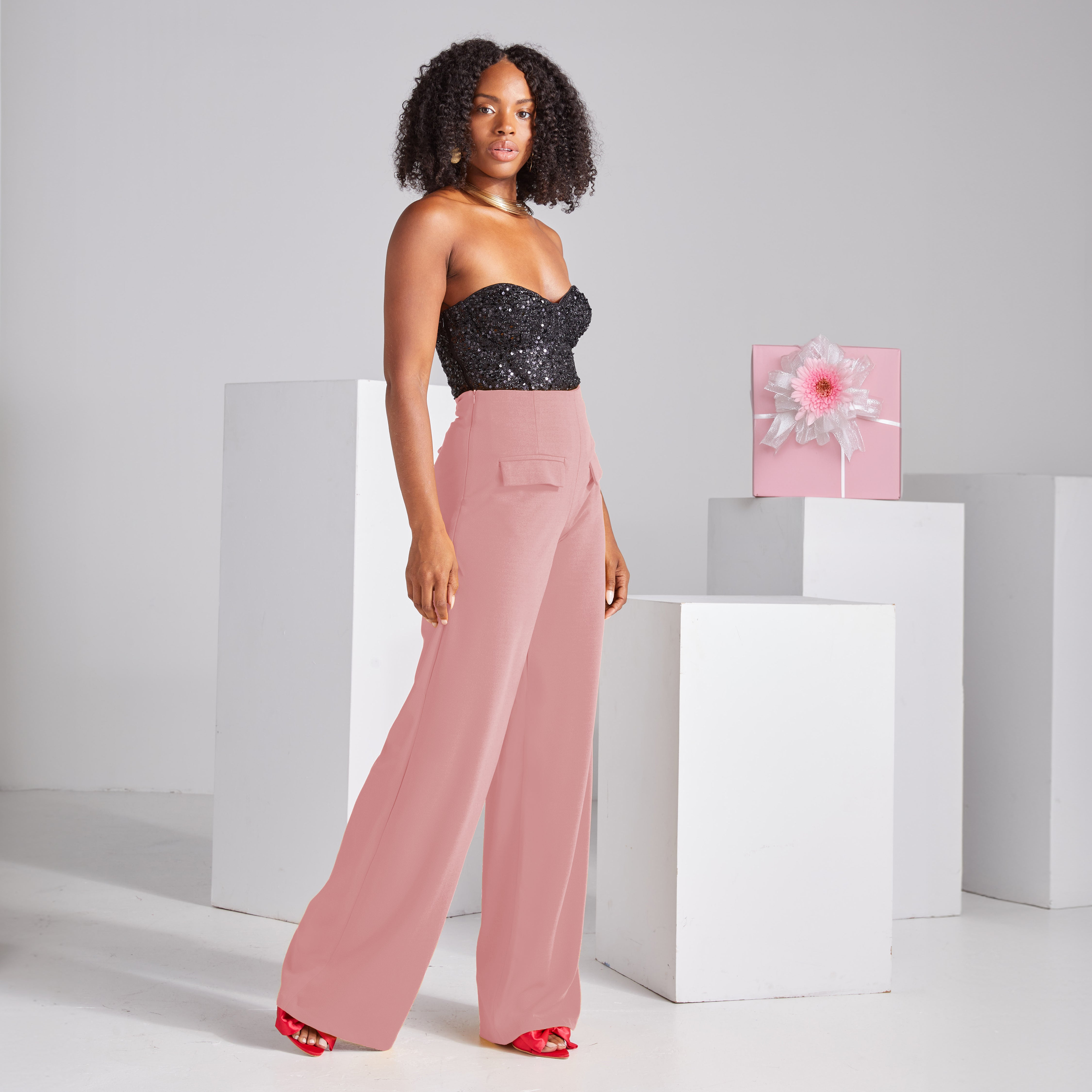 Wide-leg dress pants — Blush pink