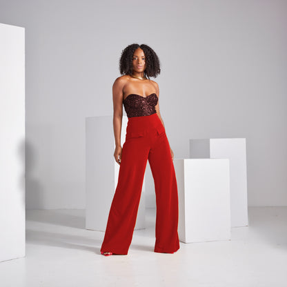 Wide Leg Stretch Pants - Crimson