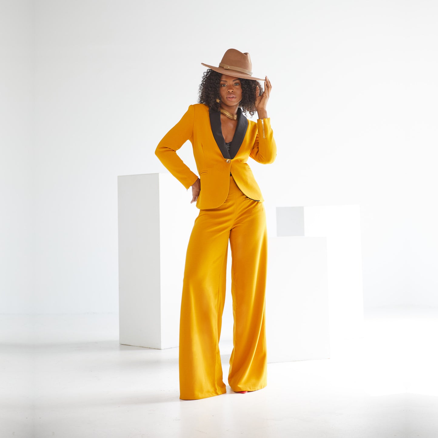 Wide Leg Stretch Pants - Mustard Gold