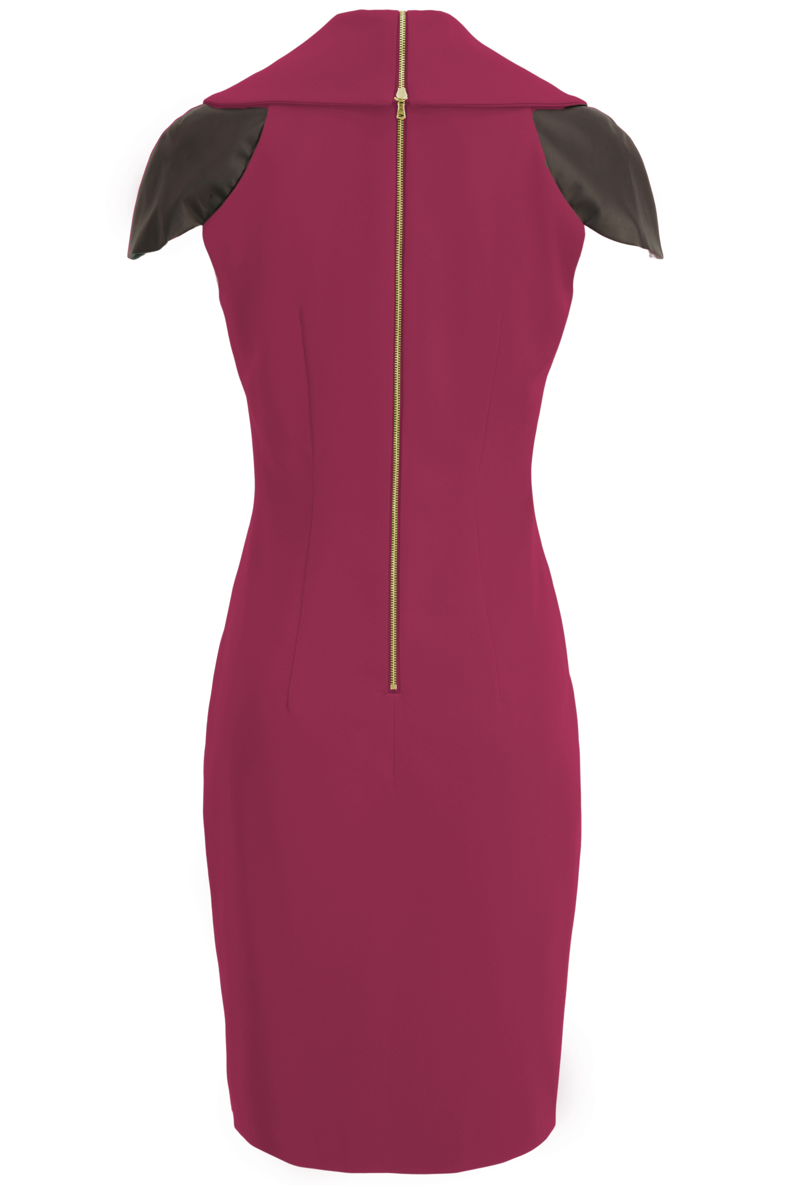 Zip Collar Fuchsia Pink Purple Stretch Midi Dress