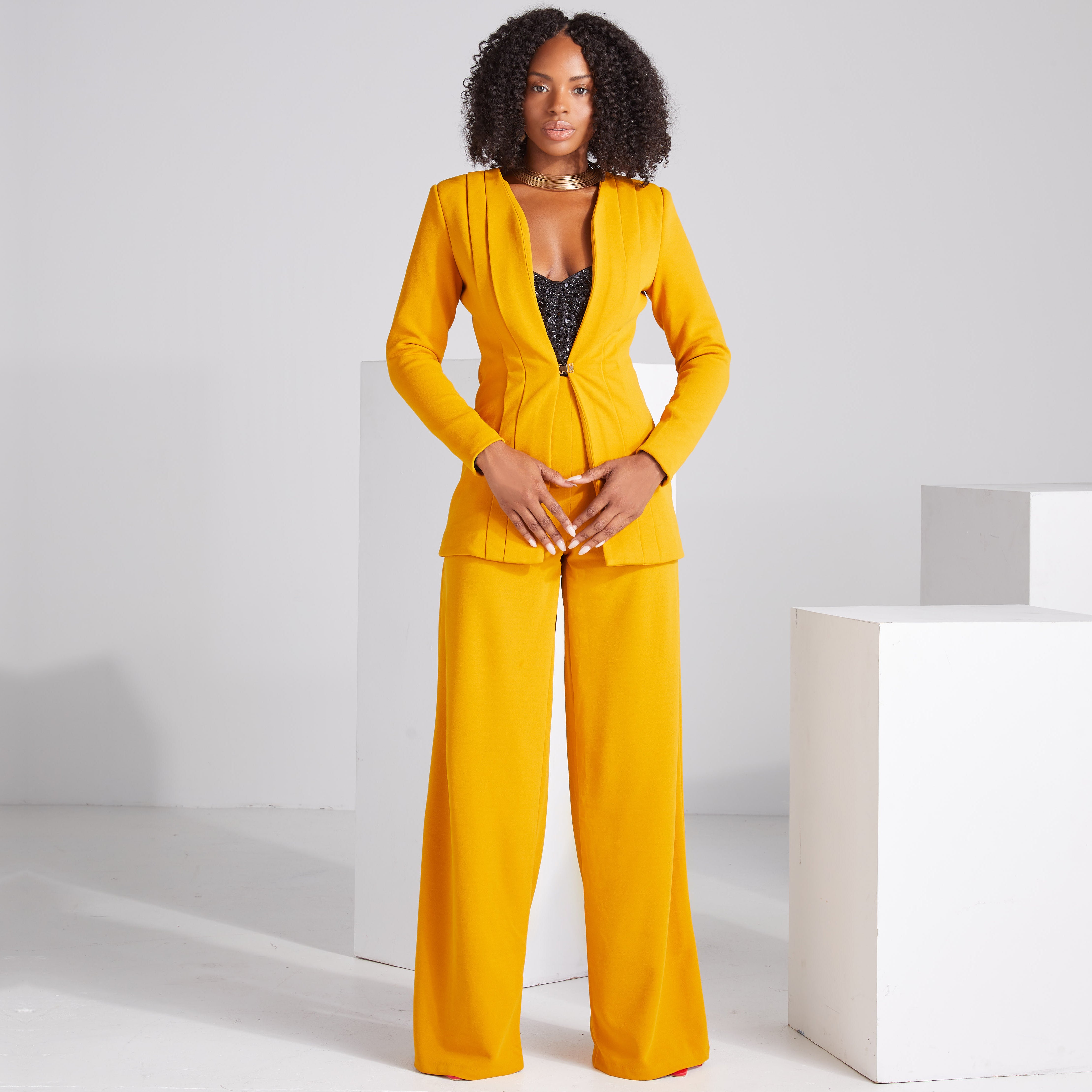 Wide-leg dress pants — Mustard gold/yellow