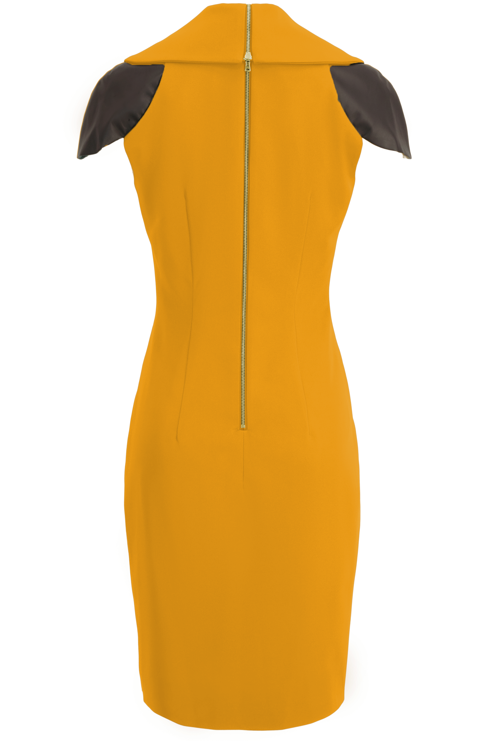 Zip Collar Mustard Gold Yellow Stretch Midi Dress