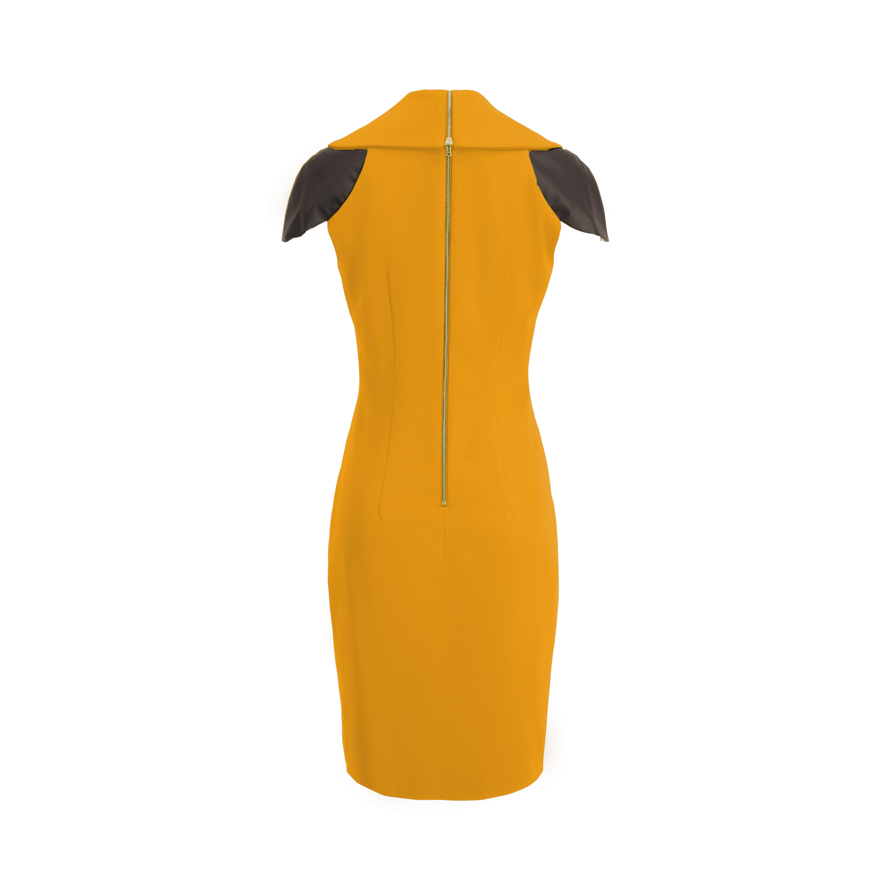 Zip Collar Mustard Gold Yellow Stretch Midi Dress