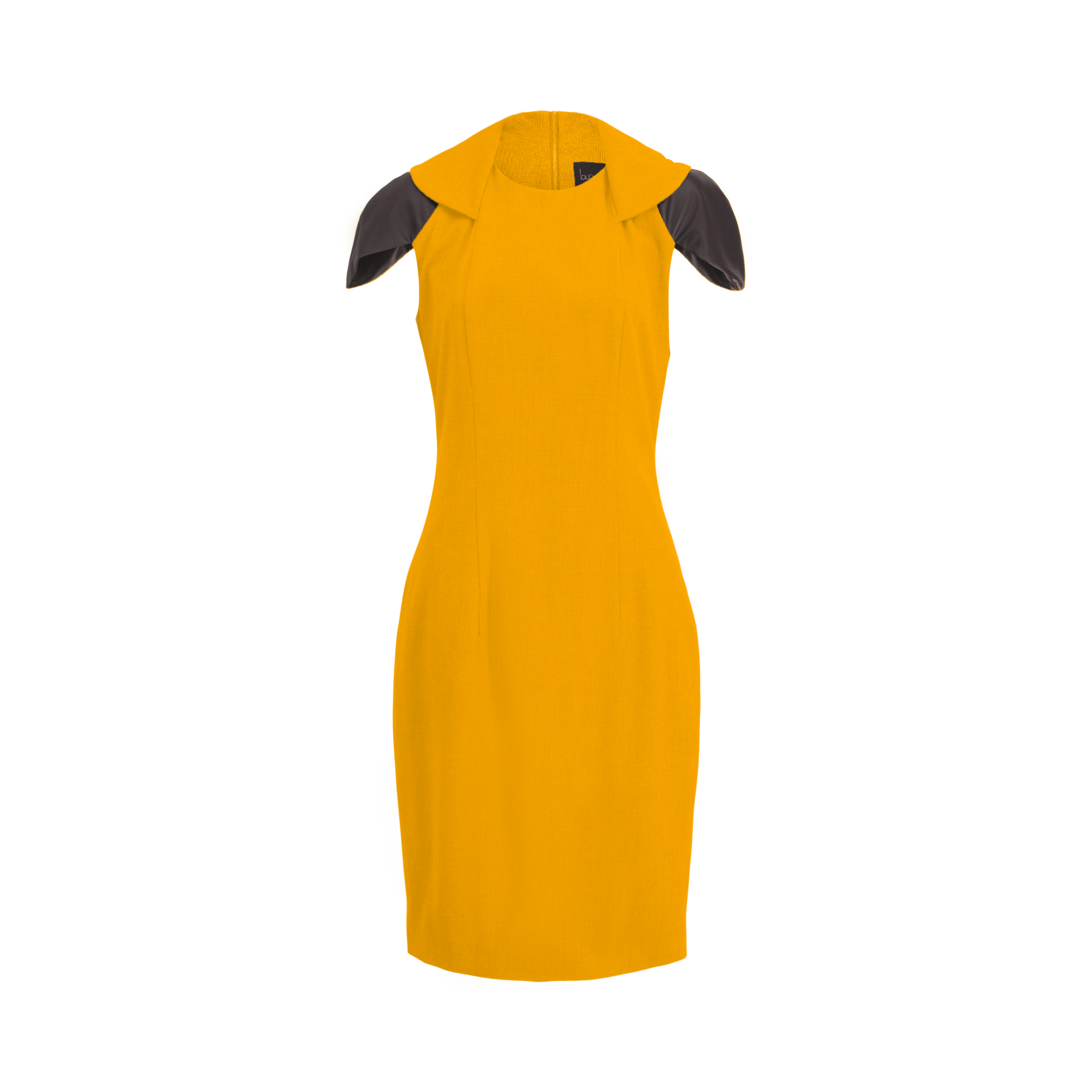 Zip Collar Mustard Gold Yellow Stretch Midi Dress