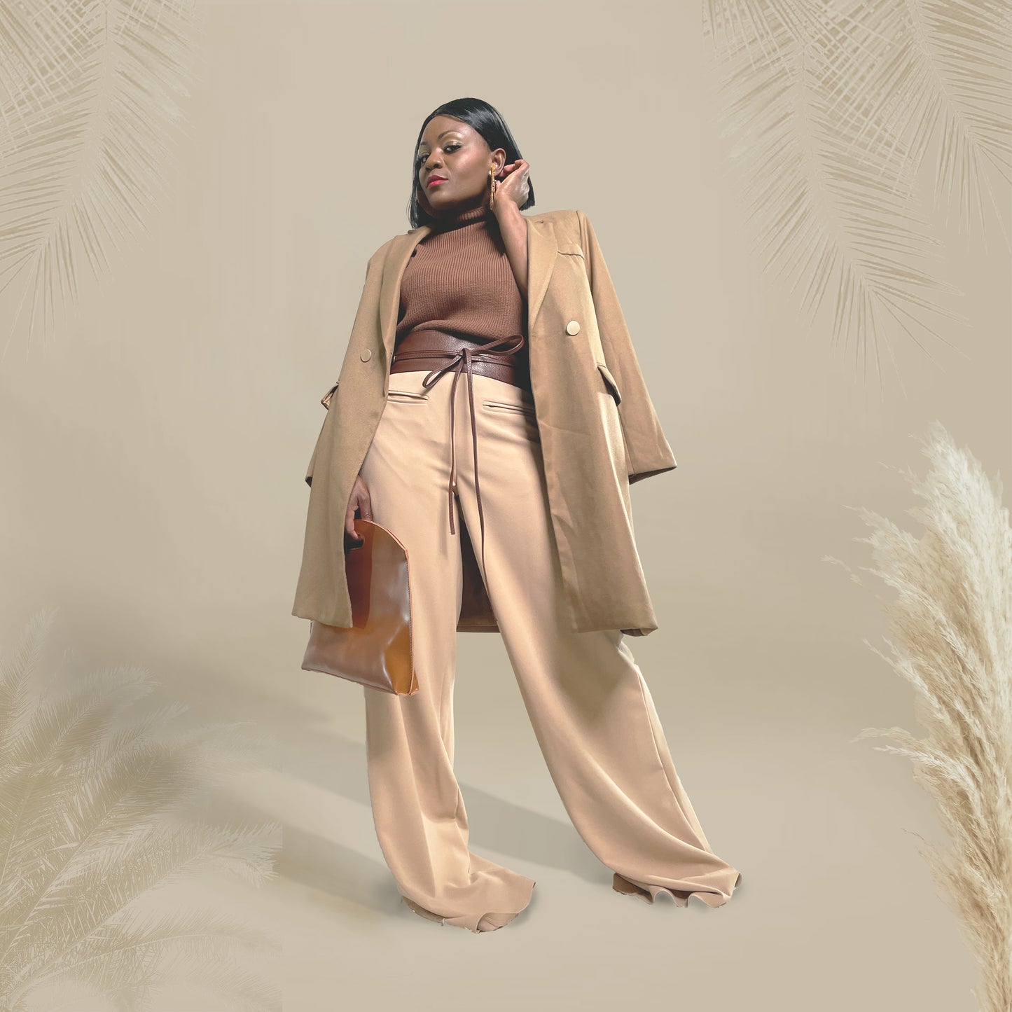 Wide Leg Stretch Pants - Caramel Pop
