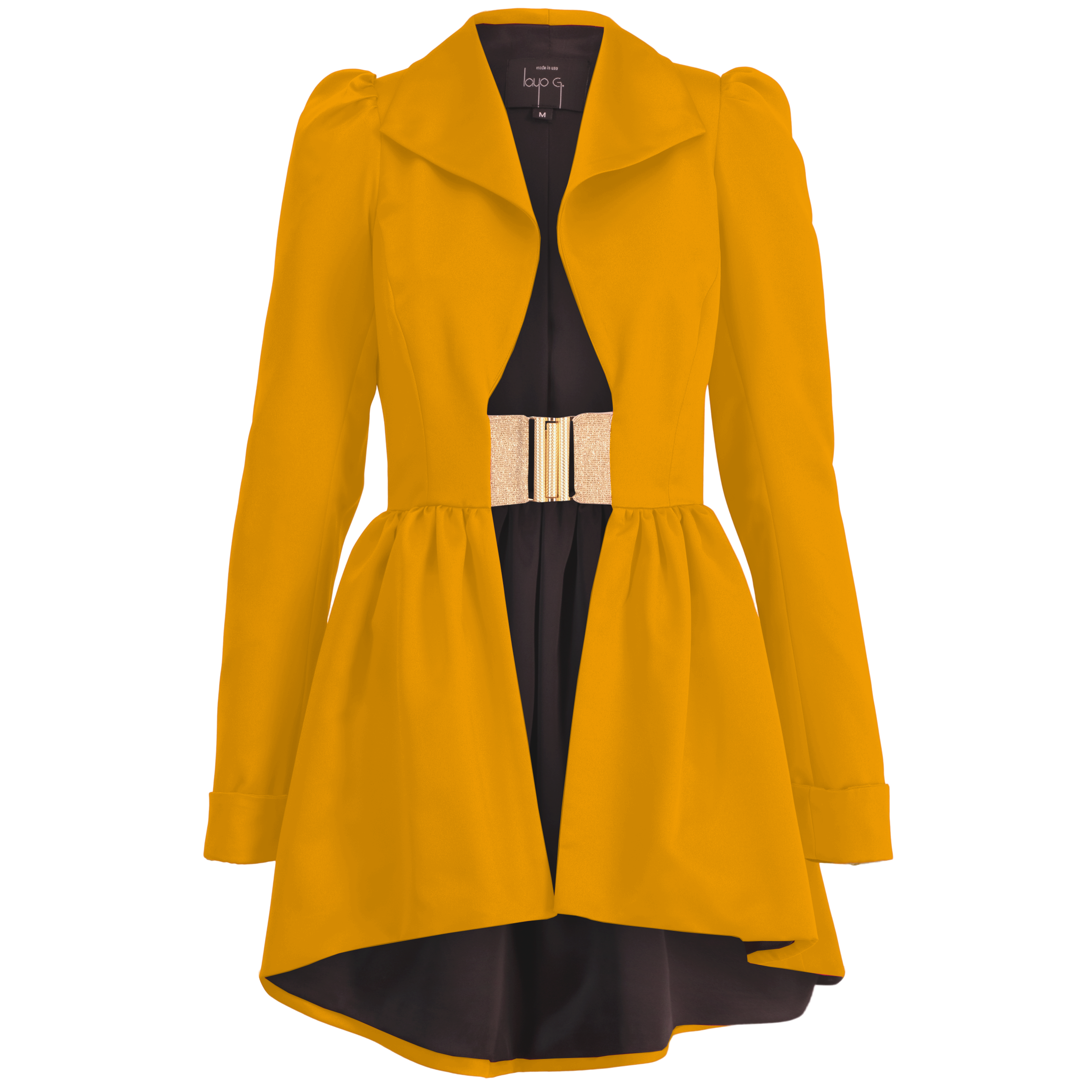 Flared Collar Jacket Dress - Mustard Gold Yellow