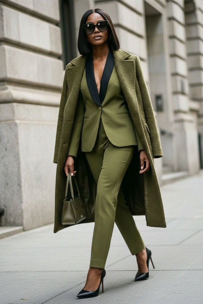 Olive Green women’s suit set — Rebellious stretch crepe