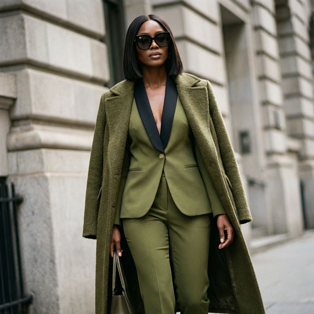 Olive Green women’s suit set — Rebellious stretch crepe