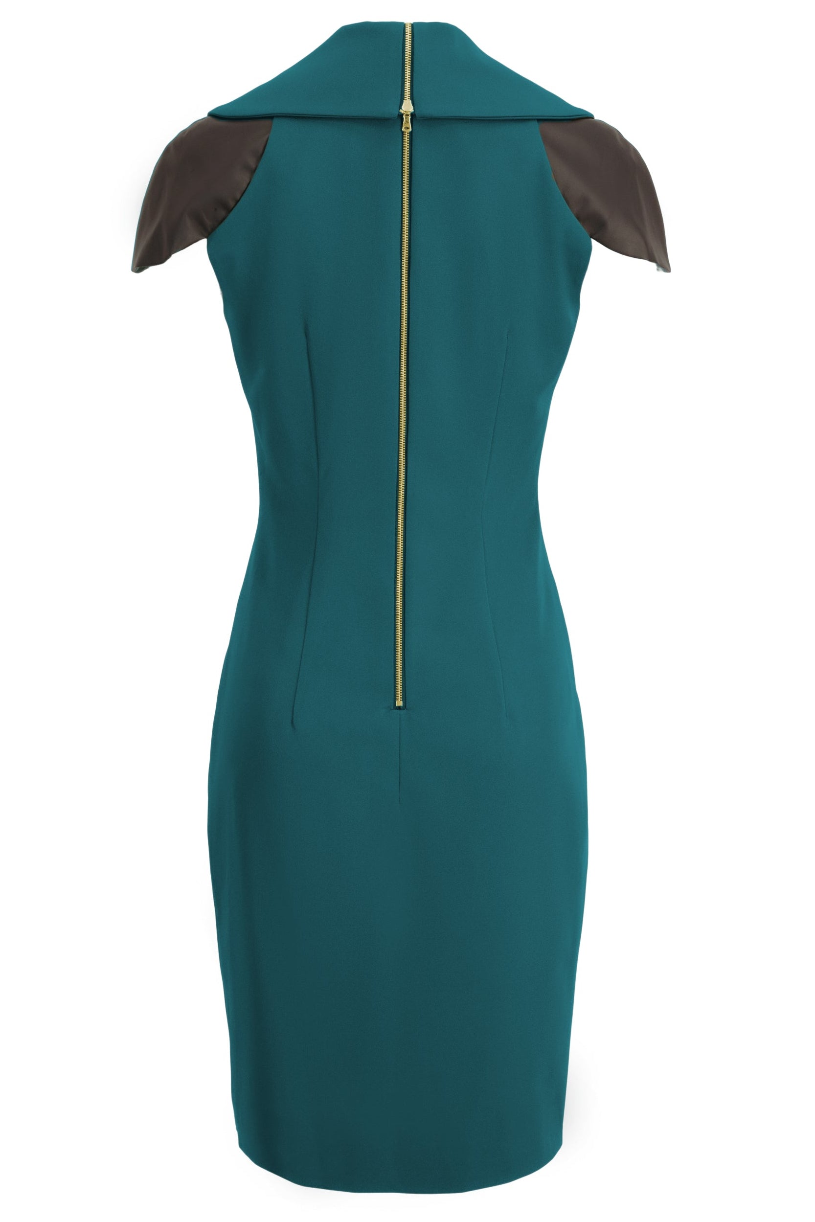 Zip Collar Teal Stretch Midi Dress