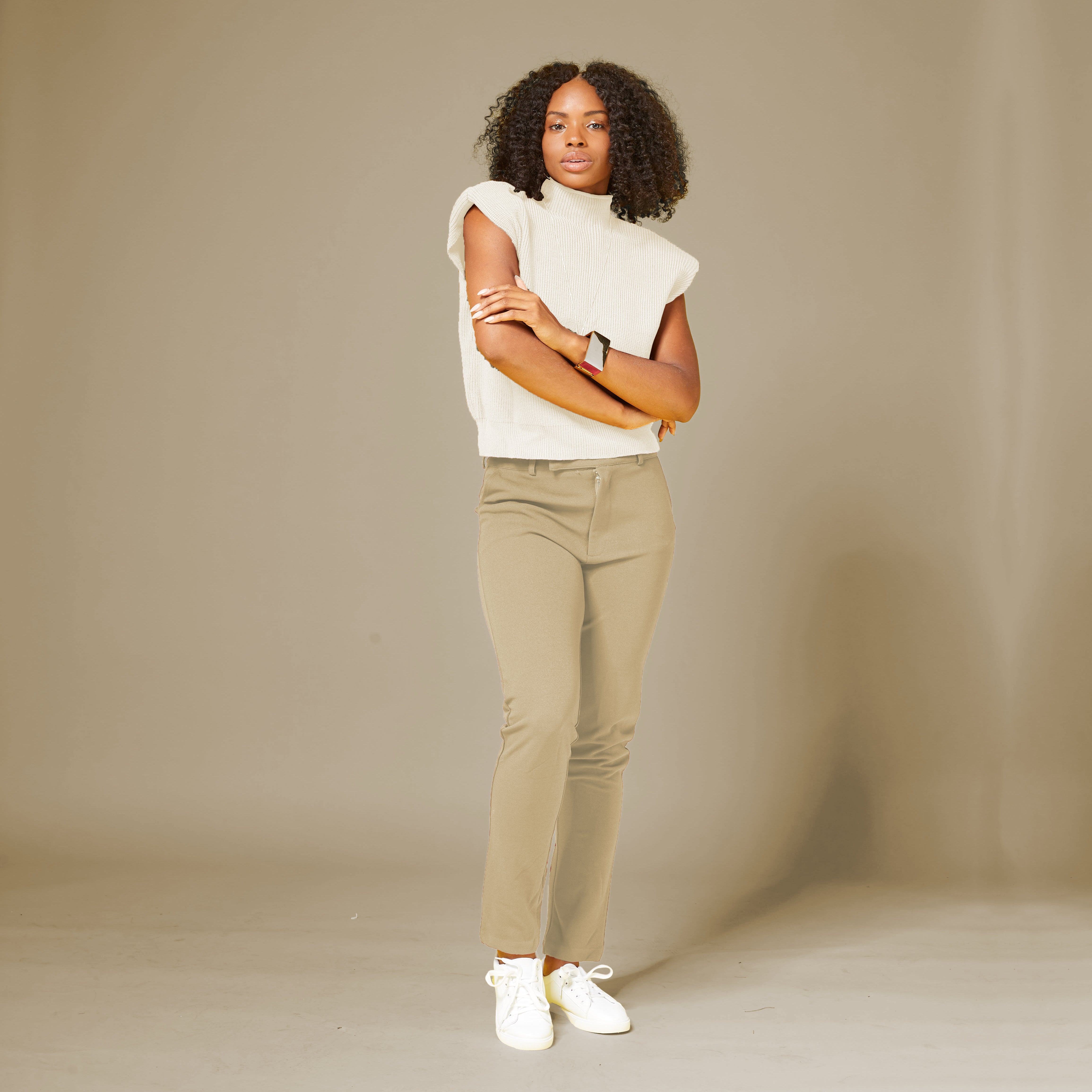 Caramel brown petite dress pants for women — stretch comfort, petite & tall