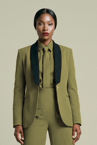 ✨LOISロイスオリーブグリーン レザー ミリタリージャケット Women's Suits | Olive Green Suit | Edgy Professional Wear