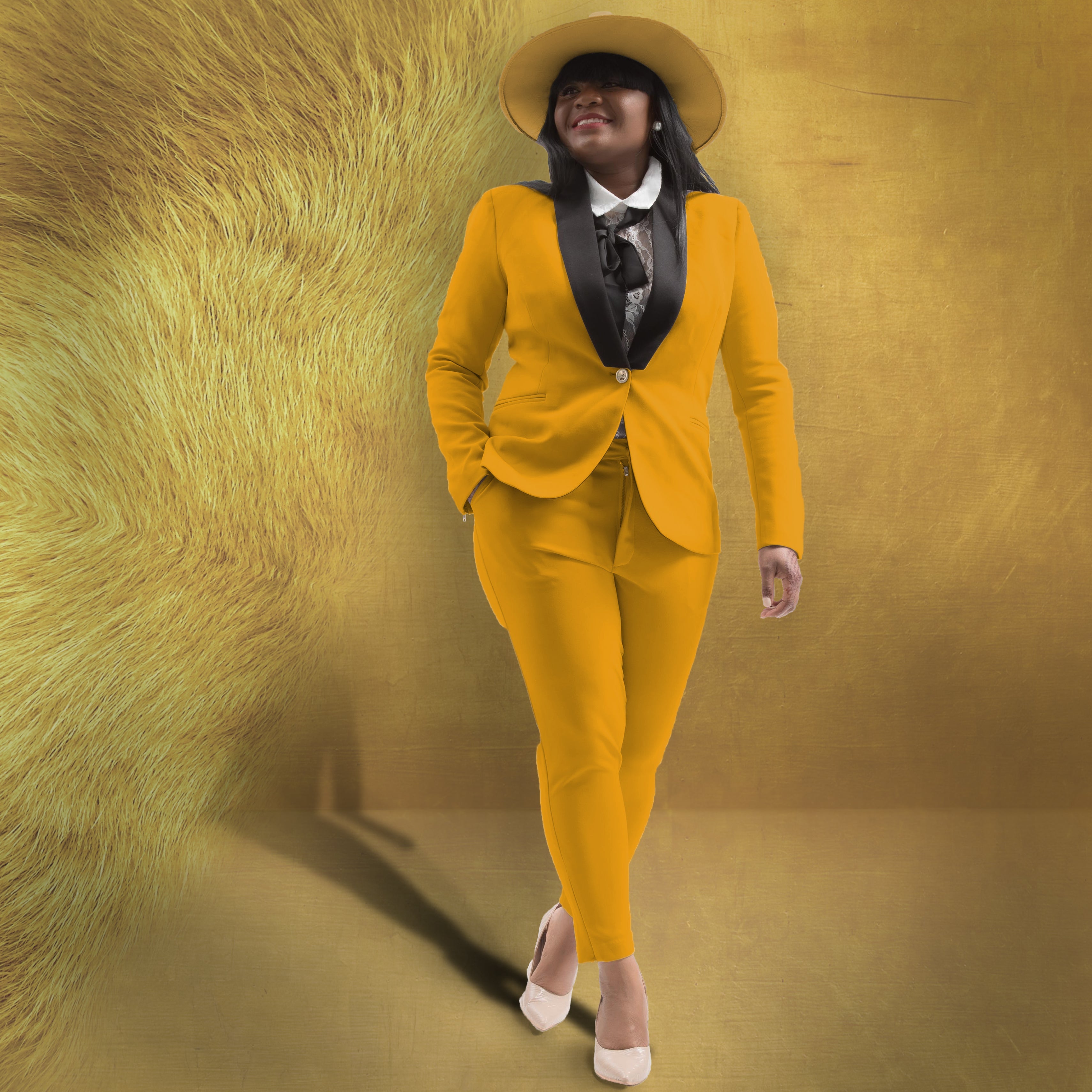 Women Mustard Front Button Blazer
